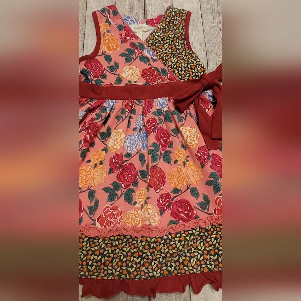 Matilda Jane Choose Your Own Path Floral Ruffle Sleeveless Bow Dress Size 4 - Picture 3 of 5